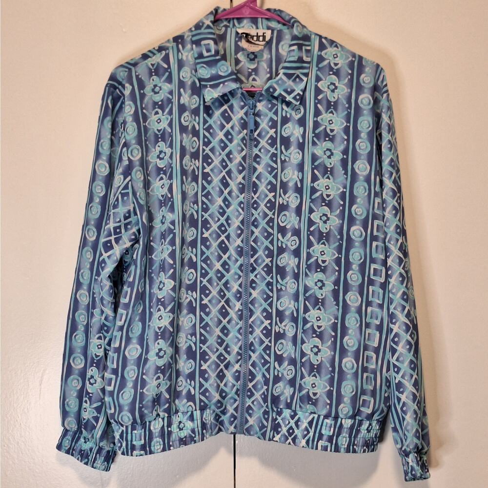 Teddi Vintage Light Jacket Womens Blue 
Size Medium Petite Geometric Pattern